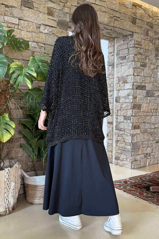 Fisherman Shimmer Cardigan Black